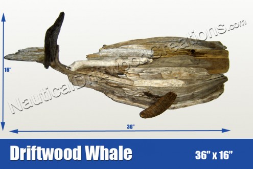 Driftwood Whale Hanging Wall Art 36x16