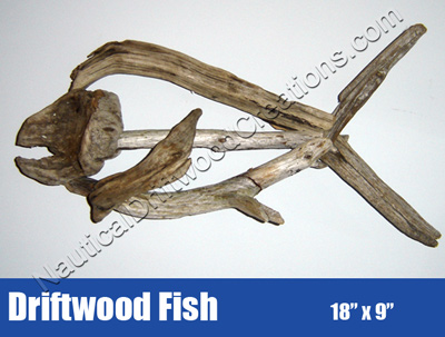 Driftwood Fish Hanging Sculpture Art 18x9.